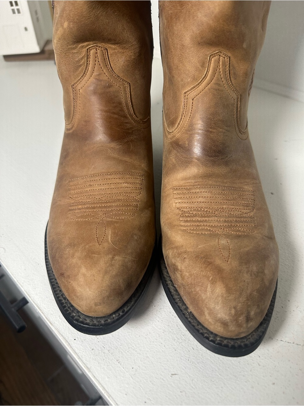 Ariat Men’s 8.5D Women’s 10 Cowboy Boots Brown Leather Western Ranch Rodeo - Picture 3 of 10